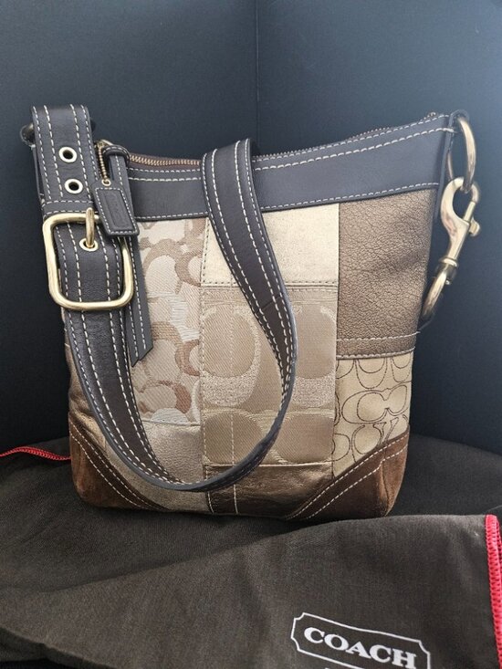 Coach Handbags - Coach Hobo Crossbody Patch Work Brown & Gold bag No. G0771-10387 -EUC (VINTAGE)